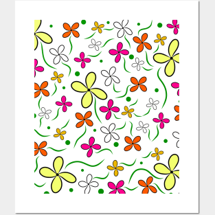 flower meadow colourful blooming blossom tendril floral pattern Posters and Art